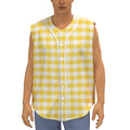 Yellow And White Gingham Pattern Print Sleeveless Baseball Jersey