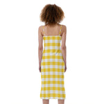 Yellow And White Gingham Pattern Print Slim Fit Midi Cami Dress