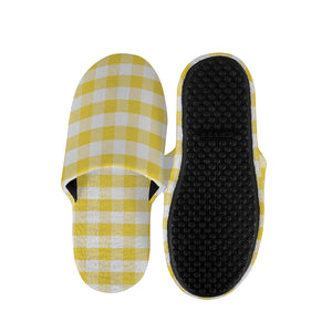 Yellow And White Gingham Pattern Print Slippers