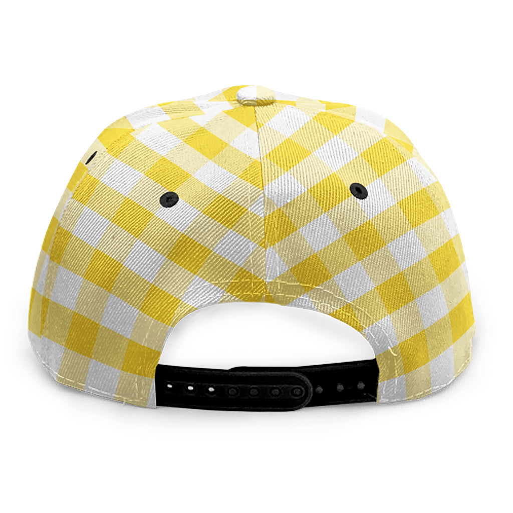 Yellow And White Gingham Pattern Print Snapback Cap