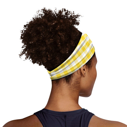 Yellow And White Gingham Pattern Print Sports Headband