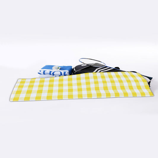 Yellow And White Gingham Pattern Print Sports Towel