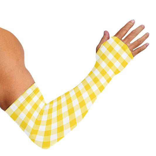 Yellow And White Gingham Pattern Print Sun Protection Arm Sleeves