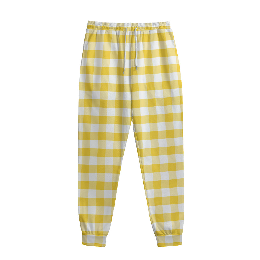 Yellow And White Gingham Pattern Print Sweatpants