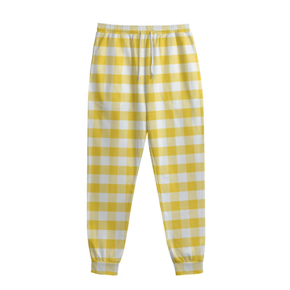 Yellow And White Gingham Pattern Print Sweatpants