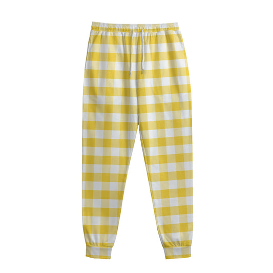 Yellow And White Gingham Pattern Print Sweatpants