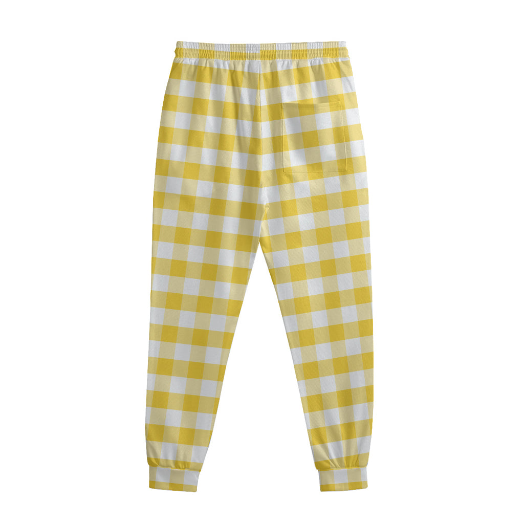Yellow And White Gingham Pattern Print Sweatpants