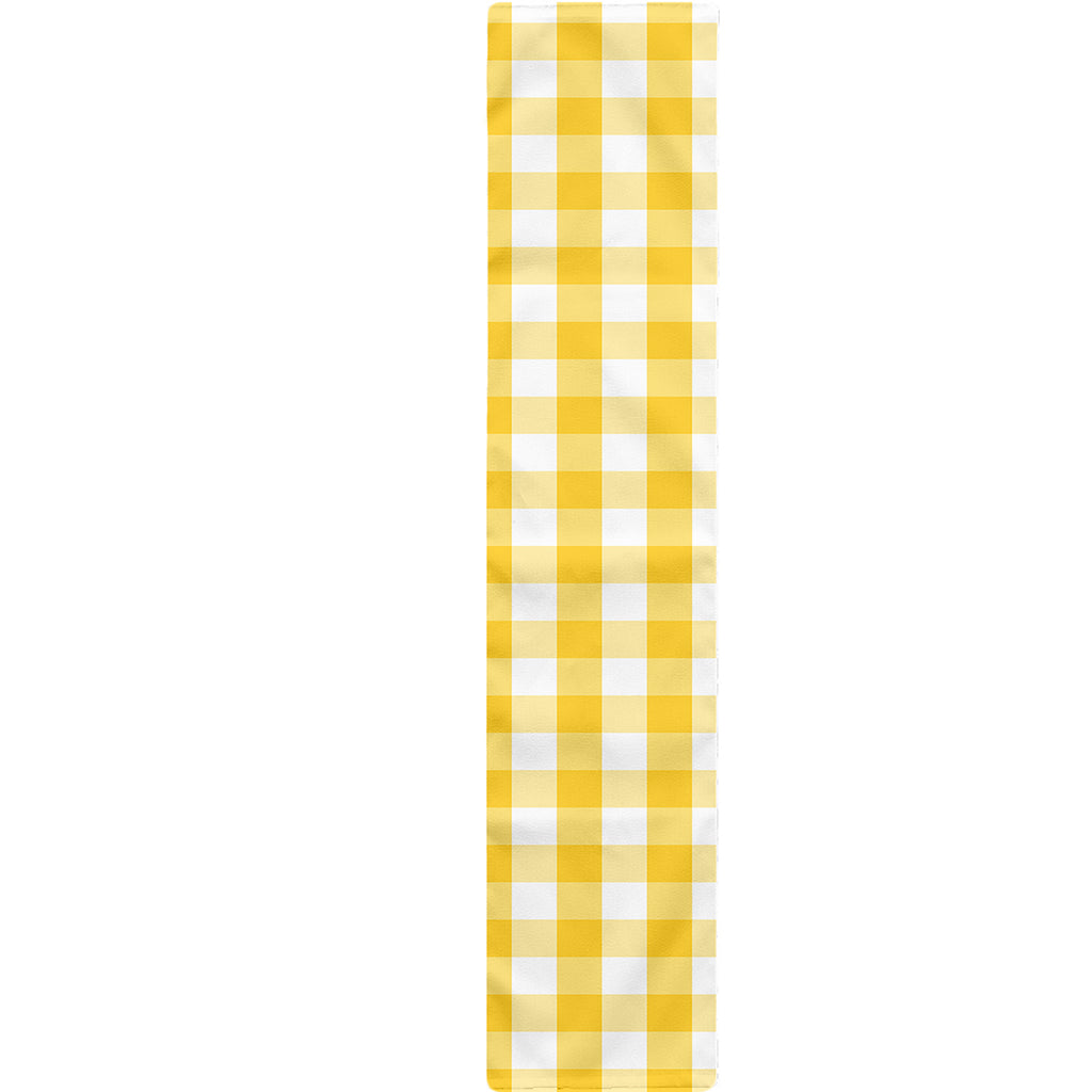 Yellow And White Gingham Pattern Print Table Runner