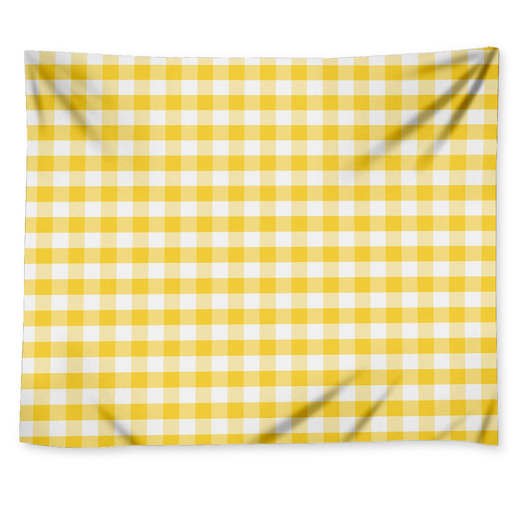 Yellow And White Gingham Pattern Print Tapestry