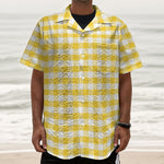 Yellow And White Gingham Pattern Print Textured Short Sleeve Shirt