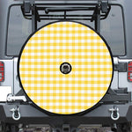 Yellow And White Gingham Pattern Print Tire Cover With Camera Hole