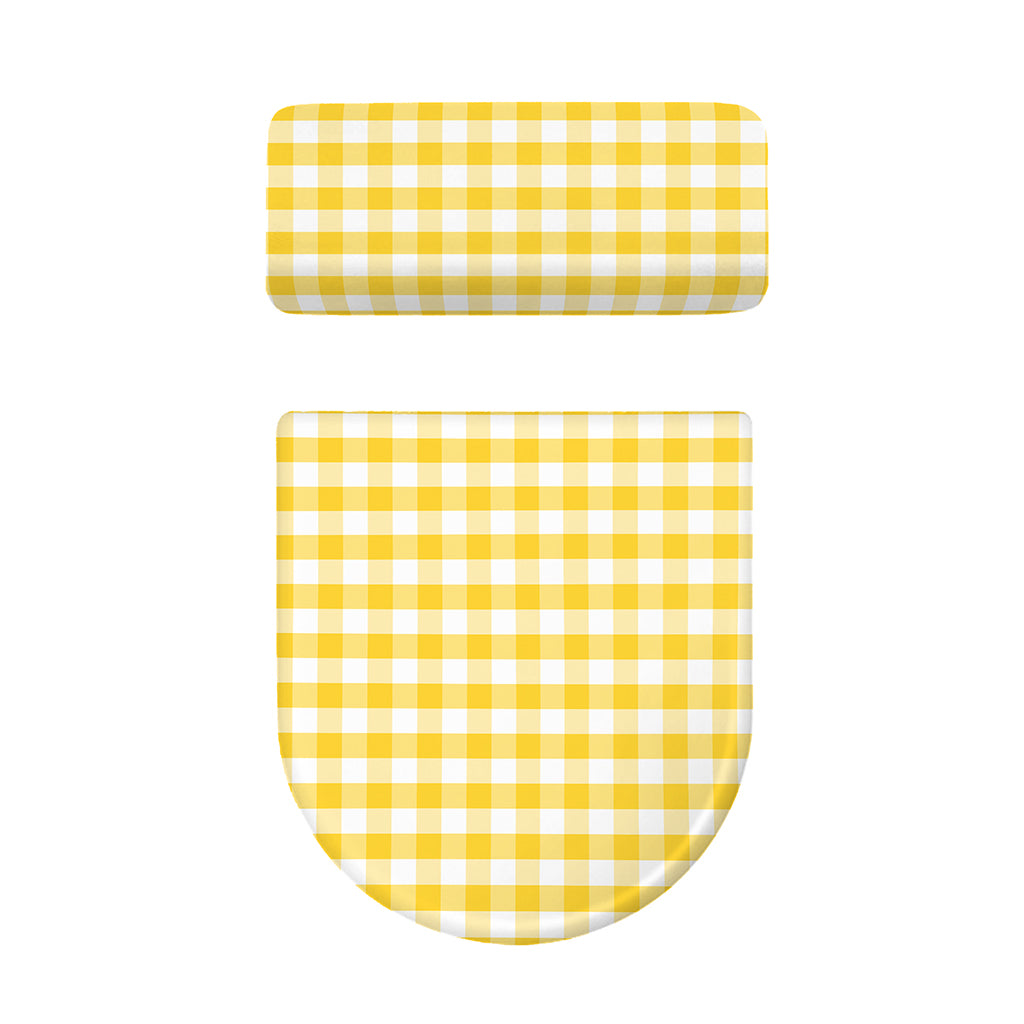 Yellow And White Gingham Pattern Print Toilet Lid And Tank Cover Set