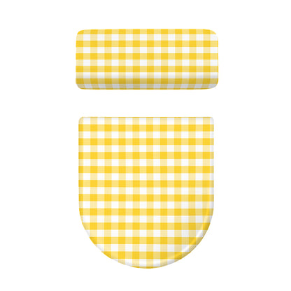 Yellow And White Gingham Pattern Print Toilet Lid And Tank Cover Set
