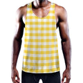 Yellow And White Gingham Pattern Print Men's Workout Tank Top