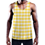 Yellow And White Gingham Pattern Print Training Tank Top