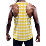 Yellow And White Gingham Pattern Print Training Tank Top