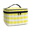 Yellow And White Gingham Pattern Print Travel Makeup Bag