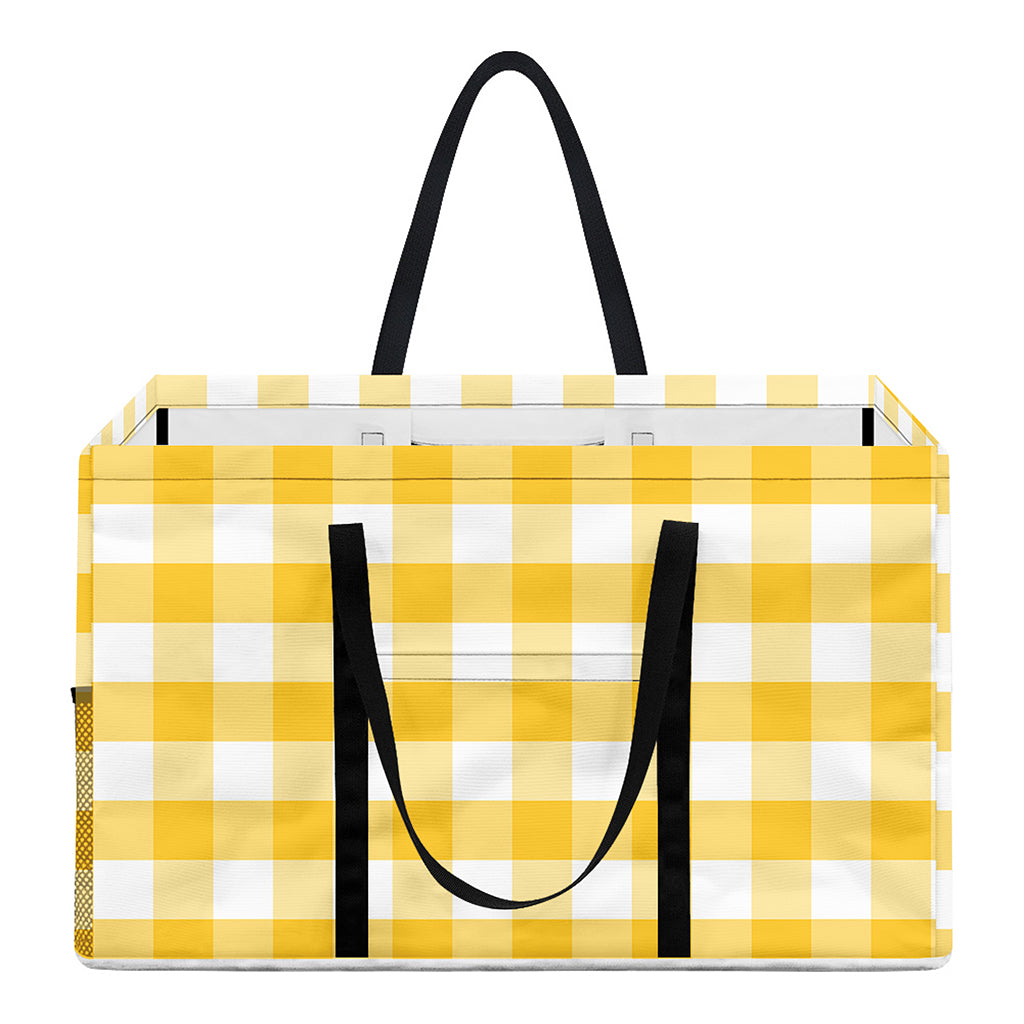 Yellow And White Gingham Pattern Print Utility Tote Bag