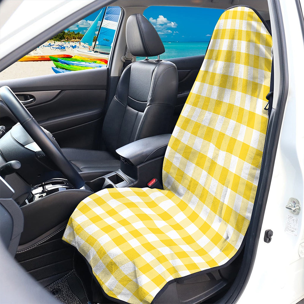 Yellow And White Gingham Pattern Print Waterproof Car Seat Cover