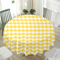 Yellow And White Gingham Pattern Print Waterproof Round Tablecloth