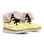 Yellow And White Gingham Pattern Print Winter Boots