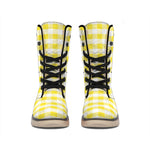 Yellow And White Gingham Pattern Print Winter Boots