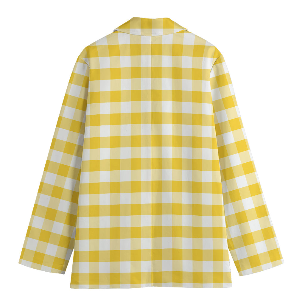Yellow And White Gingham Pattern Print Women's Blazer