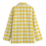 Yellow And White Gingham Pattern Print Women's Cotton Blazer