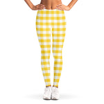 Yellow And White Gingham Pattern Print Women's Leggings