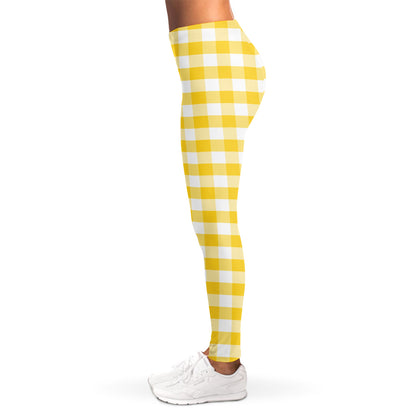 Yellow And White Gingham Pattern Print Women's Leggings