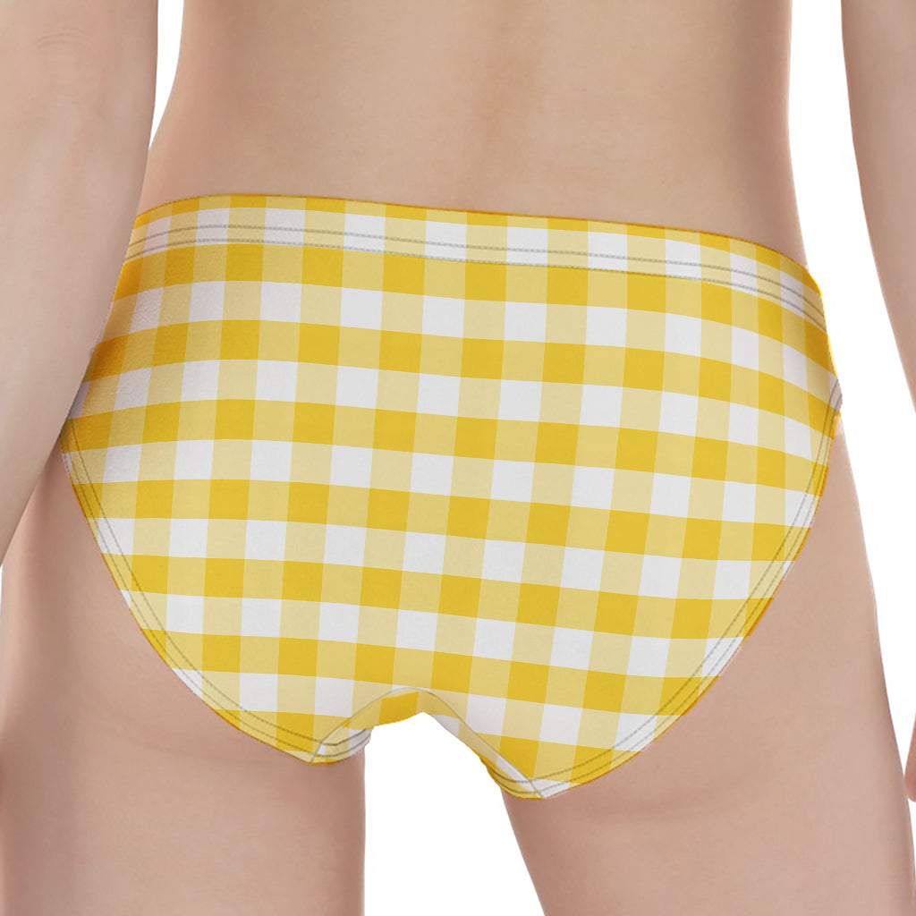 Yellow And White Gingham Pattern Print Women's Panties