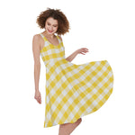Yellow And White Gingham Pattern Print Women's Sleeveless Dress