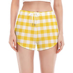 Yellow And White Gingham Pattern Print Women's Split Running Shorts