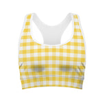 Yellow And White Gingham Pattern Print Women's Sports Bra