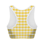 Yellow And White Gingham Pattern Print Women's Sports Bra