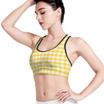 Yellow And White Gingham Pattern Print Women's Sports Bra