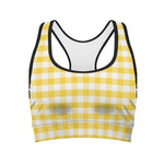 Yellow And White Gingham Pattern Print Women's Sports Bra