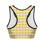 Yellow And White Gingham Pattern Print Women's Sports Bra