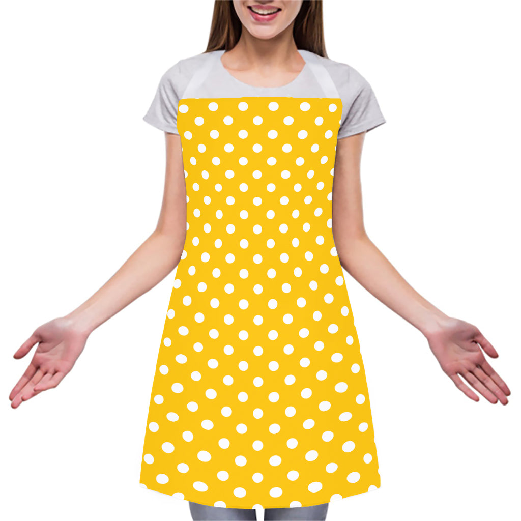 Yellow And White Polka Dot Pattern Print Adjustable Apron