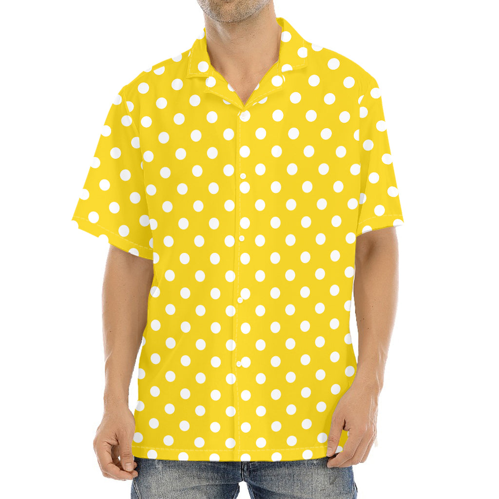 Yellow And White Polka Dot Pattern Print Aloha Shirt