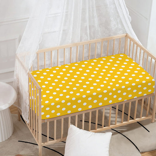 Yellow And White Polka Dot Pattern Print Baby Crib Sheet