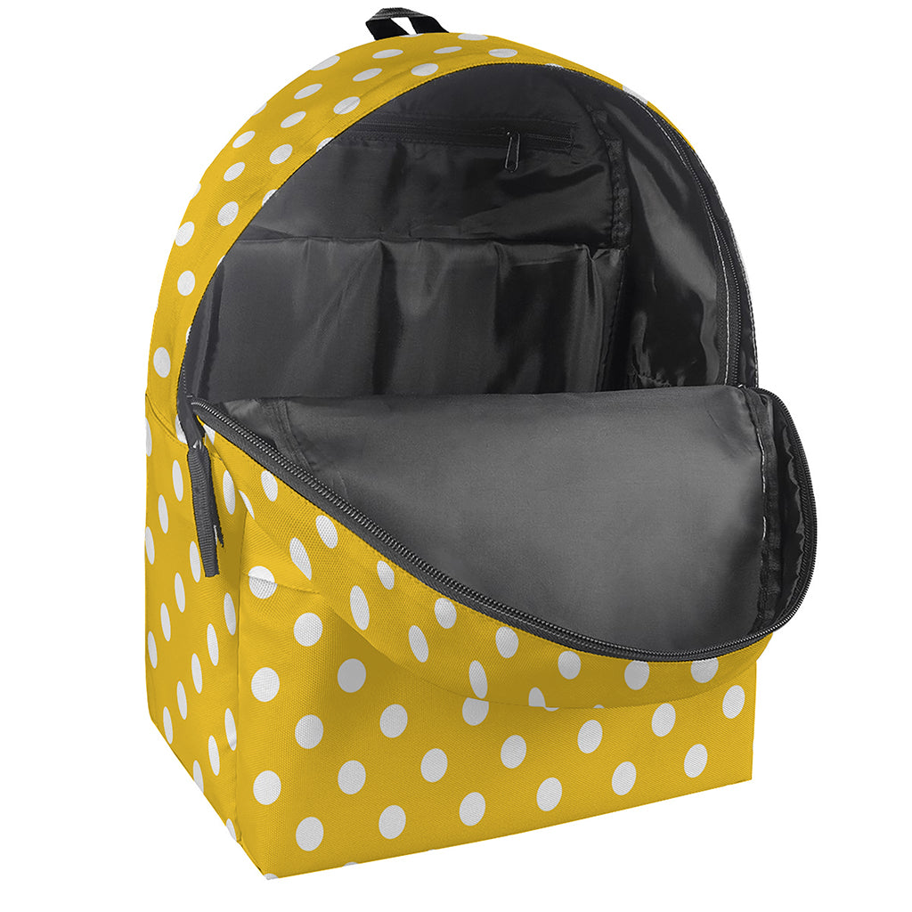 Yellow And White Polka Dot Pattern Print Backpack