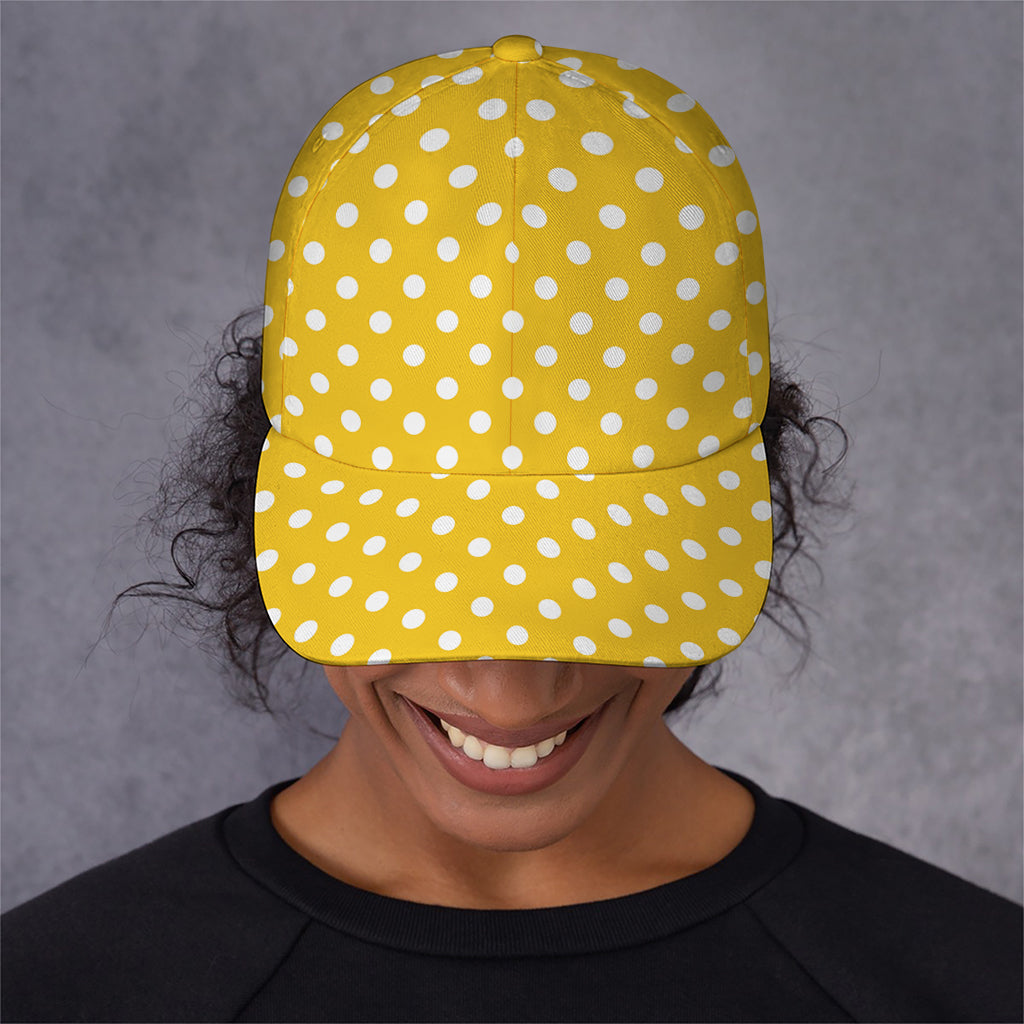 Yellow And White Polka Dot Pattern Print Baseball Cap