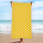 Yellow And White Polka Dot Pattern Print Beach Towel