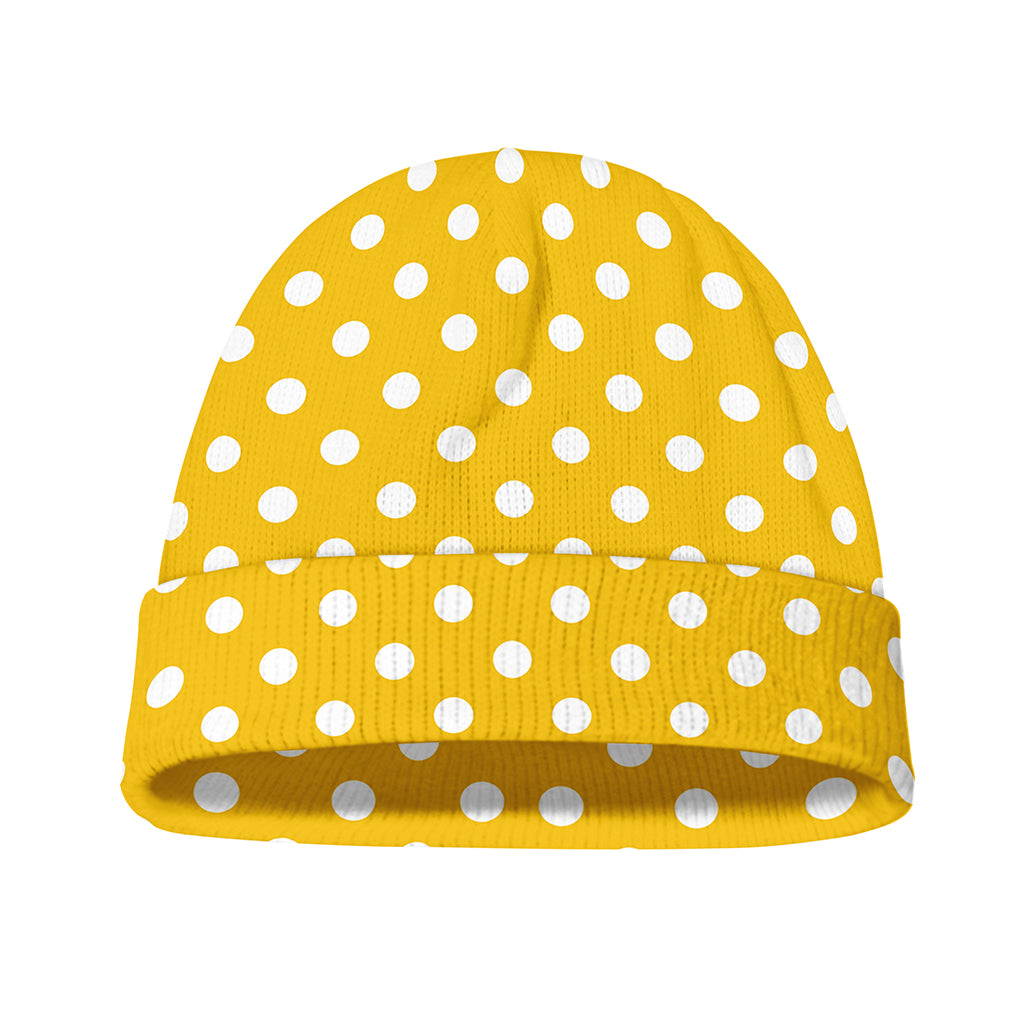 Yellow And White Polka Dot Pattern Print Beanie