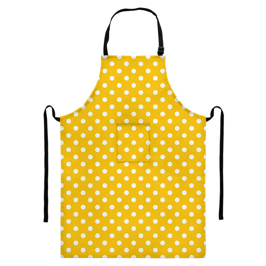 Yellow And White Polka Dot Pattern Print Bib Apron With Pocket