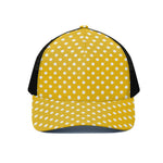 Yellow And White Polka Dot Pattern Print Black Mesh Trucker Cap