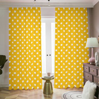 Yellow And White Polka Dot Pattern Print Blackout Pencil Pleat Curtains
