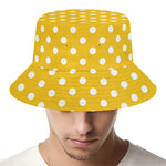 Yellow And White Polka Dot Pattern Print Bucket Hat