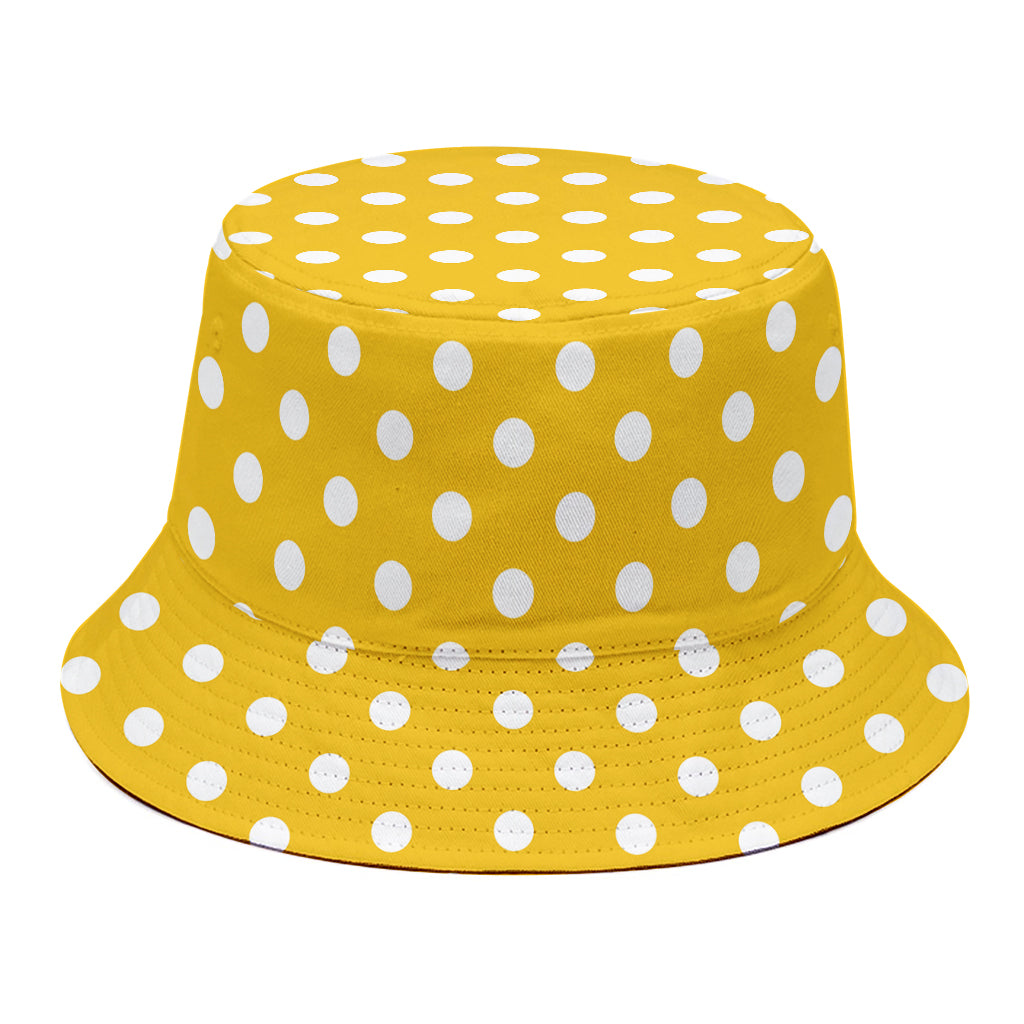Yellow And White Polka Dot Pattern Print Bucket Hat